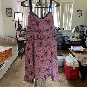 Unique Vintage Purple and Navy Floral Print Flare Dress